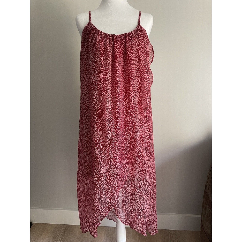 H & M Spaghetti Strap Dress 8 Cherry Red Asymmetrical Midi Layered‎ Cami Cottage